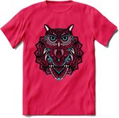 Uil - Dieren Mandala T-Shirt | Lichtblauw | Grappig Verjaardag Zentangle Dierenkop Cadeau Shirt | Dames - Heren - Unisex | Wildlife Tshirt Kleding Kado | - Roze - XXL