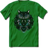 Uil - Dieren Mandala T-Shirt | Lichtblauw | Grappig Verjaardag Zentangle Dierenkop Cadeau Shirt | Dames - Heren - Unisex | Wildlife Tshirt Kleding Kado | - Donker Groen - S