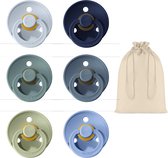 Bibs fopspeen | Met Speenzakje - maat 2 6-18 maanden - 6 stuks - baby blue - deep space - island sea - petrol - sage - sky blue