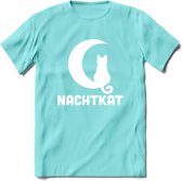 Nachtkat- Katten T-Shirt Kleding Cadeau | Dames - Heren - Unisex | Kat / Dieren shirt | Grappig Verjaardag kado | Tshirt Met Print | - Licht Blauw - S