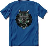 Uil - Dieren Mandala T-Shirt | Aqua | Grappig Verjaardag Zentangle Dierenkop Cadeau Shirt | Dames - Heren - Unisex | Wildlife Tshirt Kleding Kado | - Donker Blauw - XXL