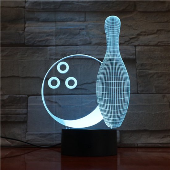 3D Led Lamp Met Gravering - RGB 7 Kleuren - Bowling