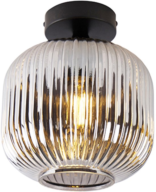 QAZQA karel - Art Deco Plafondlamp - 1 lichts - Ø 200 mm - Zwart - Woonkamer | Slaapkamer | Keuken