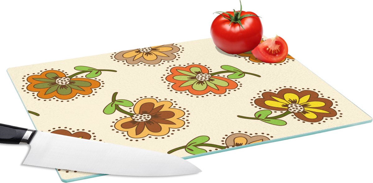 Glazen Snijplank - 39x28 - Design - Bloemen - Retro - Vintage - Snijplanken Glas