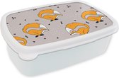 Broodtrommel Wit - Lunchbox - Brooddoos - Meiden - Vos - Dieren - Patronen - Girl - Kids - Kinderen - 18x12x6 cm - Volwassenen