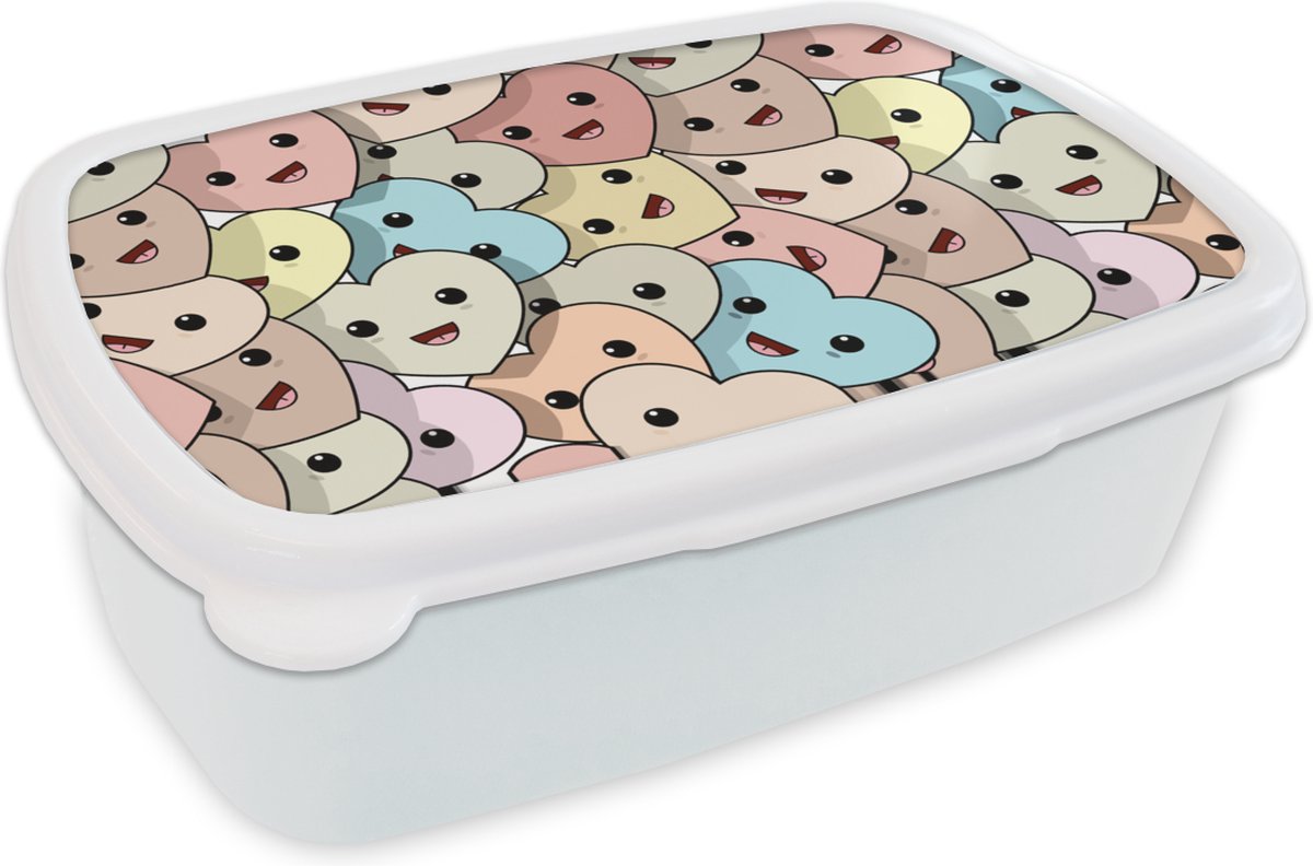 Broodtrommel Wit - Lunchbox - Brooddoos - Hart - Patroon - Baby - 18x12x6 cm - Volwassenen