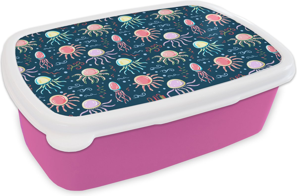 Broodtrommel Roze - Lunchbox - Brooddoos - Design - Dieren - Kwallen - 18x12x6 cm - Kinderen - Meisje