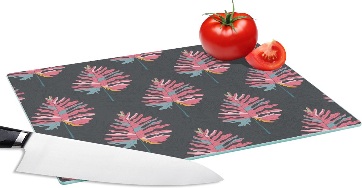 Glazen Snijplank - 28x20 - Blad - Boom - Patroon - Roze - Snijplanken Glas