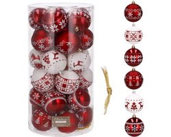 Springos Kerstballen | Kerstversiering | Onbreekbaar | 30 Stuks | Rood/Wit