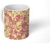 Mok - Koffiemok - Tijger - Bloemen - Dieren - Patroon - Mokken - 350 ML - Beker - Koffiemokken - Theemok
