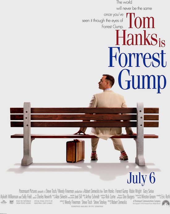 Poster- Tom Hanks is Forrest Gump, Filmposter van legendarische film, Premium kwaliteit