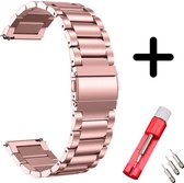 Strap-it RVS stalen schakel bandje - Geschikt voor Samsung Galaxy Watch 6 / 6 Classic / Watch 5 / 5 Pro / Watch 4 / Watch 4 Classic - bandje metaal voor Galaxy Watch 4-5-6 - roze + inkort toolkit