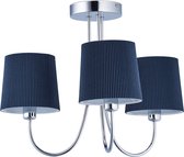 Relaxdays plafondlamp 3-lichts - hanglamp - metaal & katoen - plafondverlichting - vintage - donkerblauwe