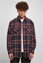 Urban Classics Overhemd -M- Heavy Long Oversized Checked Blauw/Oranje