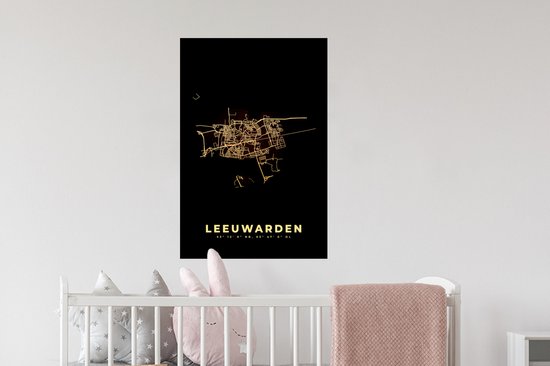 Stickers muraux - Leeuwarden - Carte - Plan de la ville - Plan d'étage - 40x60 cm - Feuille adhésive