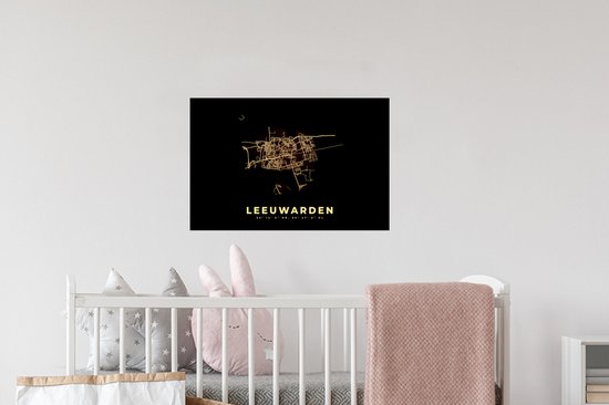 Stickers muraux - Leeuwarden - Carte - Plan de la ville - Plan d'étage - 60x40 cm - Feuille adhésive