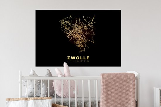 Stickers muraux - Film autocollant - Zwolle - Plan de la ville - Carte - Carte - 90x60 cm - Film adhésif - Stickers muraux Chambre d'enfant - Papier peint autocollant