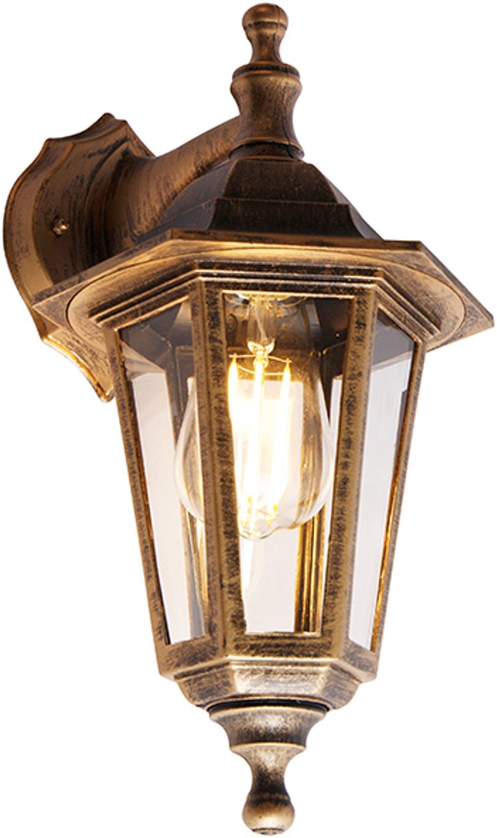 Bol.com QAZQA new haven - Klassieke Wandlamp voor buiten - 1 lichts - D 21.2 cm - Goud/messing - Buitenverlichting aanbieding