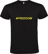 Zwart T shirt met print van "BORN TO BE FREE " print Neon Geel size M