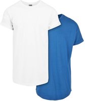 Urban Classics Heren Tshirt -M- Long Shaped Turnup 2-Pack Wit/Blauw