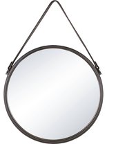 INSPIRE - Wandspiegel - Ronde spiegel BARBIER - Decoratieve spiegel met riem - Ø 55 cm - Zwart metaal