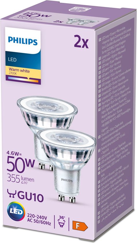 Philips LED Spot - 50 W - GU10 - Warmwit licht - 2 stuks