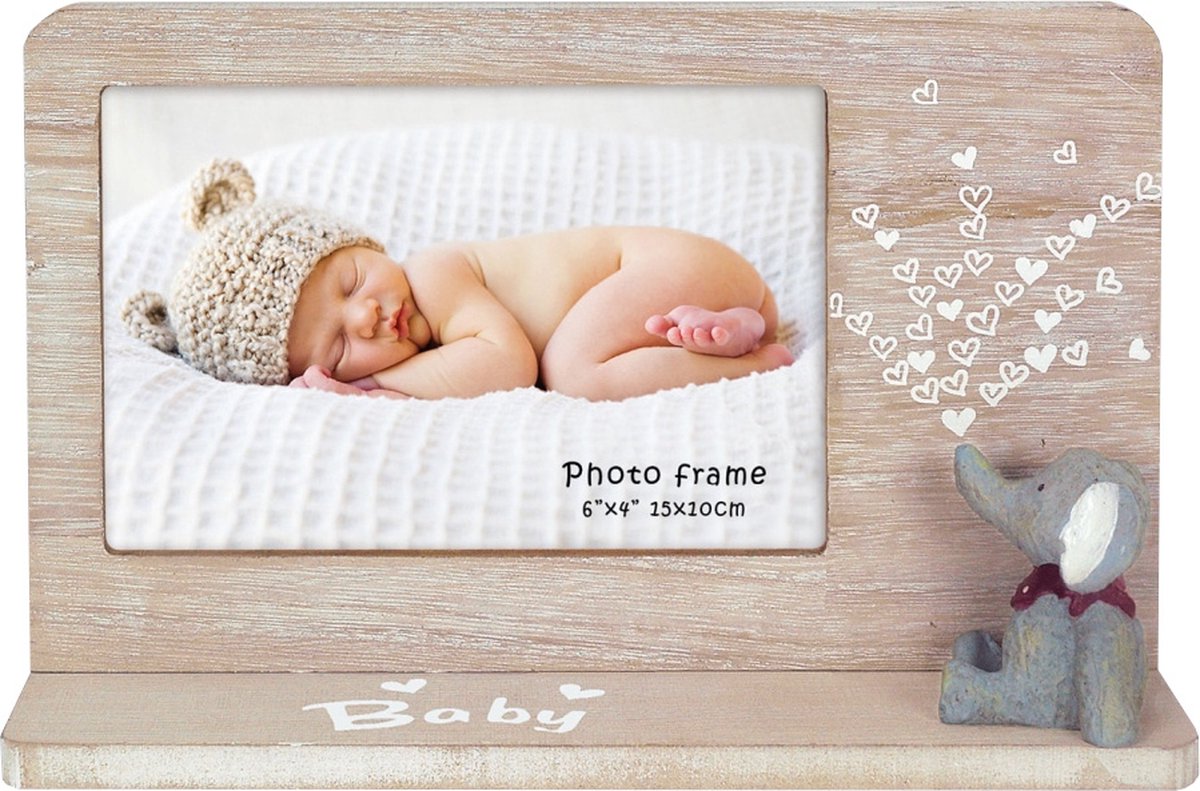 Zep Houten fotolijst op plankje Dumbo met olifantje voor foto 10x15 - WG6546 Beige