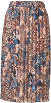 Dames plisse rok elastische tailleband vastzittende ceintuur gouden gesp -animalprint - kort  - blauw details | Maat L-XL