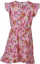Meisjes jurk bloemenprint kapmouwen - roze | Maat 116/ 6Y (valt als 104/4Y)
