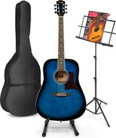Guitare acoustique pour débutants - MAX SoloJam Western Guitar - Incl. support de guitare, pupitre, accordeur de guitare, housse de guitare et 2 médiators - Blauw