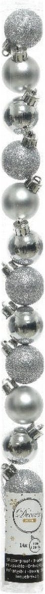 Decoris Kleine kerstballen - 14x stuks - zilver - 3 cm - kunststof - onbreekbaar