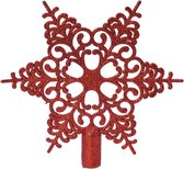 Decoris Christmas Red rode glitter ster kunststof kerstboom piek - 20,5 cm - onbreekbaar - feestelijk rood
