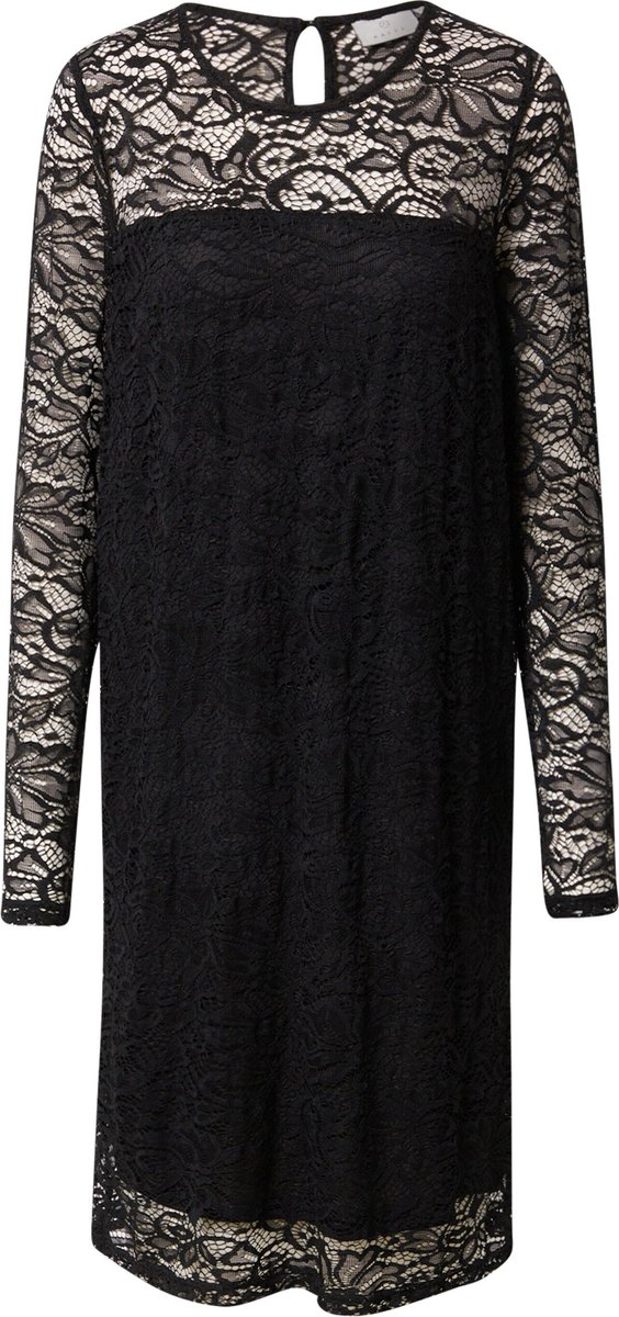 KAFFE Damesjurk, mouwloos, slim fit, met bloemenkant, cocktailjurk voor dames, Midnight Marine, XL