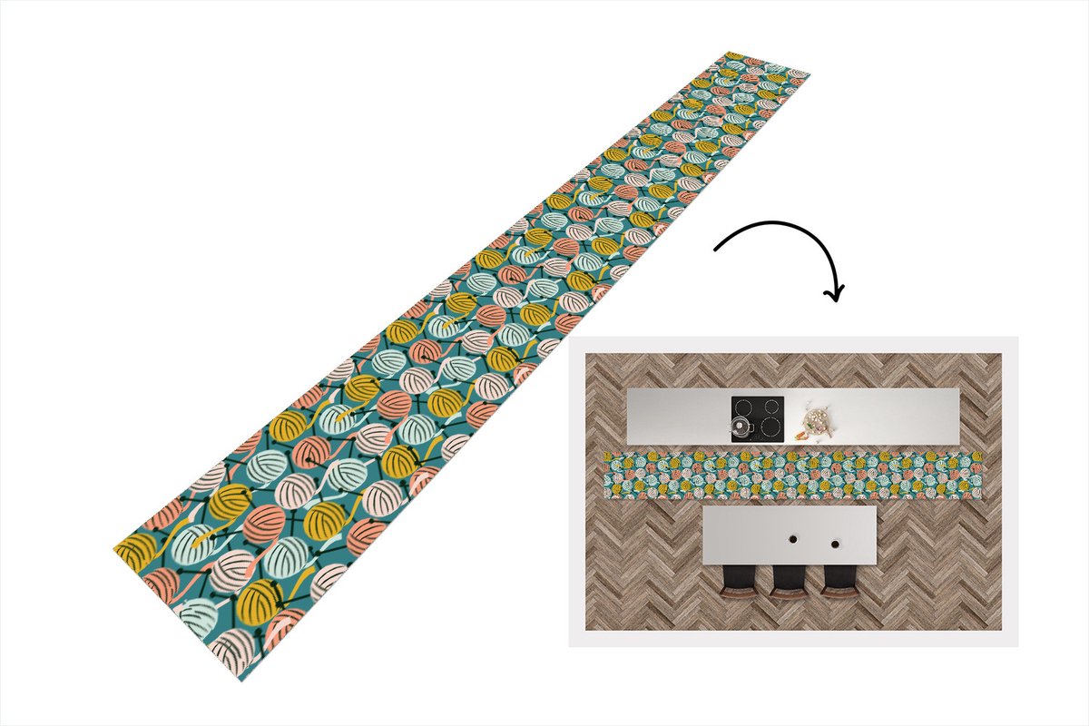 KitchenYeah Keukenloper - Keukenmat - Breien - Wol - Patronen - Keuken vloerkleed multicolor, foto 3
