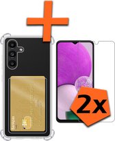 Samsung Galaxy A13 5G Hoesje Pasjeshouder Met 2x Screenprotector - Samsung Galaxy A13 5G Pas Houder Case Met Beschermglas - Transparant