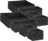Set van 8x gevlochten opbergmanden vierkant zwart - Kast / badkamer mandjes verschillende formaten