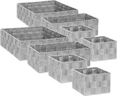 Set van 8x gevlochten opbergmanden vierkant grijs - Kast / badkamer mandjes verschillende formaten