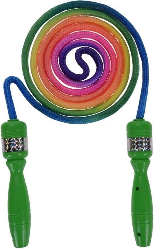 Springtouw regenboogprint groen handvat 210 cm - Buitenspeelgoed - Springtouwen