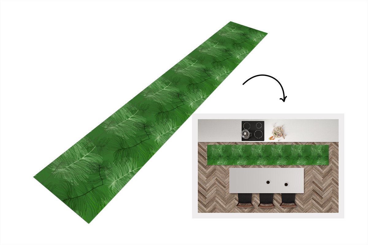 KitchenYeah Keukenloper - Keukenmat - Patronen - Bladeren - Groen - 360x60 cm - Keuken vloerkleed Multicolor