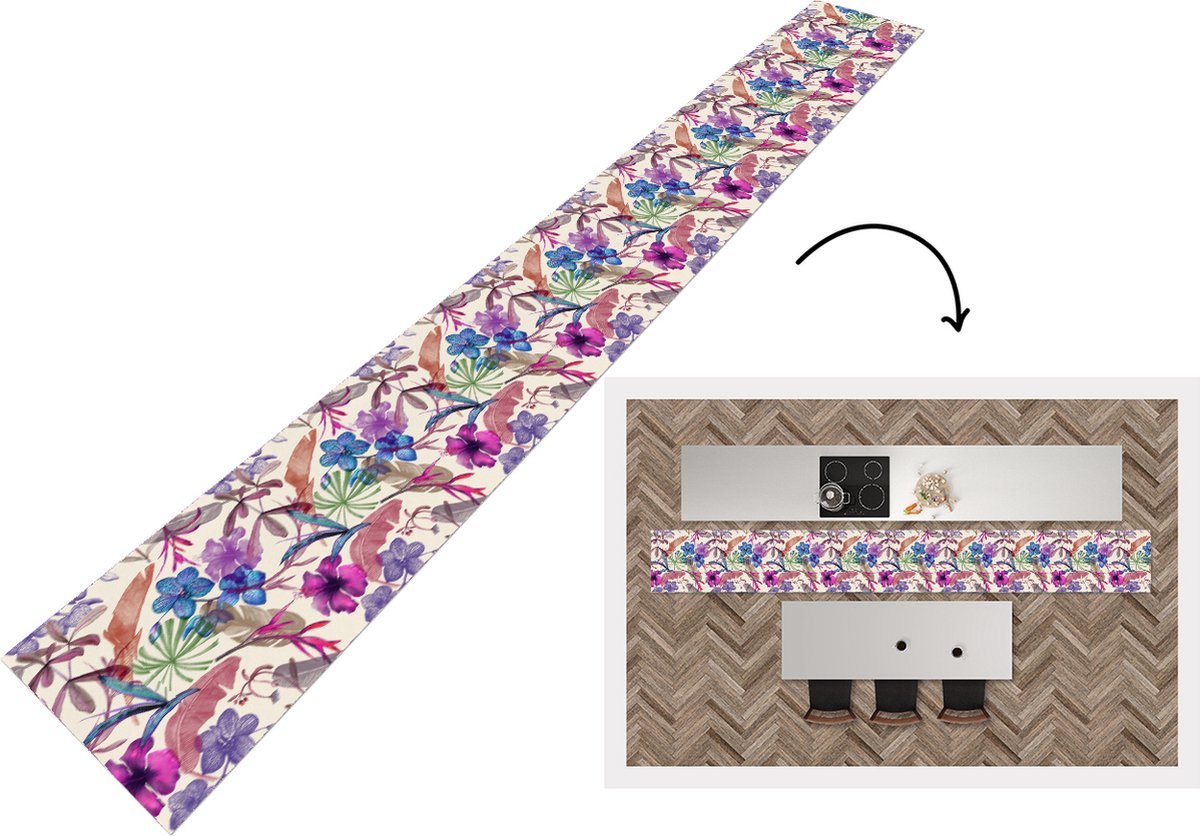 KitchenYeah Keukenloper - Keukenmat - Bloemen - Regenboog - Jungle - Patroon - Vintage - 400x50 cm - Keuken vloerkleed Multicolor