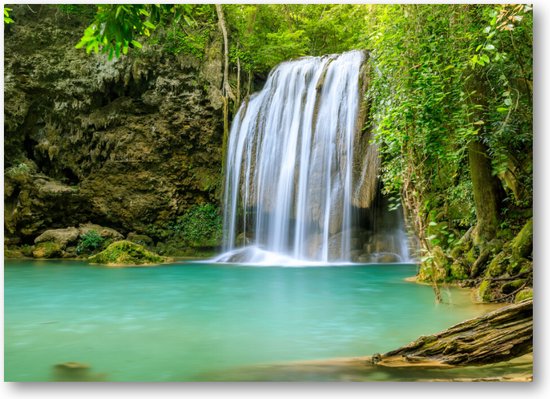 Waterval en Cliff, Erawan National Park, Thailand - 70x50 Canvas Liggend - Natuur