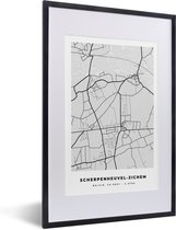 Fotolijst incl. Poster Zwart Wit- Kaart – Plattegrond – Stadskaart – Scherpenheuvel Zichem – België – Zwart Wit - 40x60 cm - Posterlijst