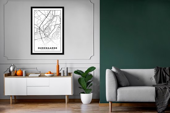 Posters Zwart Wit - Zwart Wit - België - Carte - Plan de Ville - Carte - Oudenaarde - 80x120 cm