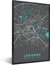 Poster met lijst Stadskaart – Grijs - Kaart – Lokeren – België – Plattegrond - 60x90 cm