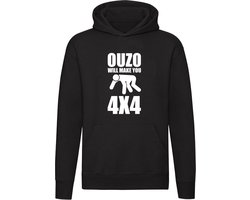 Ouzo will make you 4x4 | drank | alcohol | sterke drank | Grieks | Unisex | Trui | Sweater | Hoodie | Capuchon | Zwart