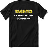 80 Jaar Goddelijk - Feest kado T-Shirt Heren / Dames - Wit / Geel - Perfect Verjaardag Cadeau Shirt - grappige Spreuken, Zinnen en Teksten. Maat XXL