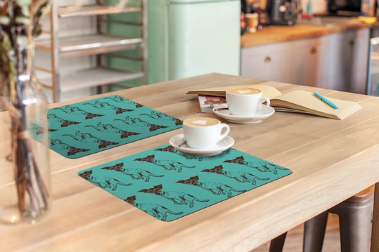 Placemat - Placemats kunststof - Jack Russell - Hond - Patronen - Bril - 45x30 cm - 6 stuks - Hittebestendig - Anti-Slip - Onderlegger - Afneembaar