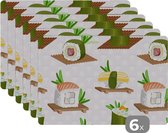 Placemat - Placemats kunststof - Patronen - Eten - Sushi - Japan - 45x30 cm - 6 stuks - Hittebestendig - Anti-Slip - Onderlegger - Afneembaar
