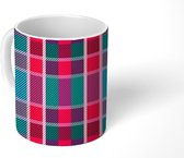 Mok - Koffiemok - Tartan - Patroon - Plaid - Roze - Blauw - Mokken - 350 ML - Beker - Koffiemokken - Theemok