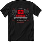 63 Jaar Legend -  kado T-Shirt Heren / Dames - Zilver / Rood - Perfect Verjaardag Cadeau Shirt - grappige Spreuken, Zinnen en Teksten. Maat M